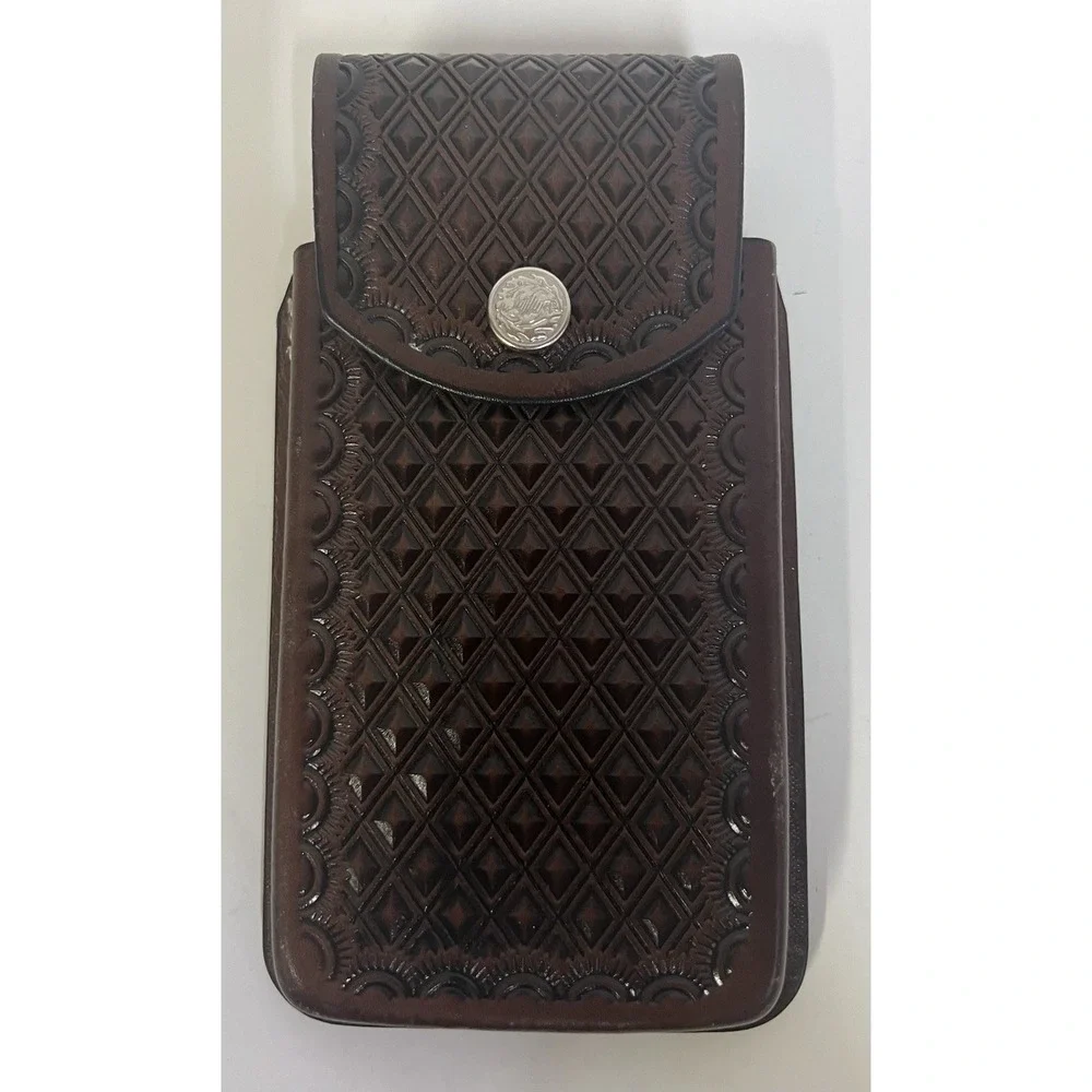Western Cowhide Leather Western Phone Holder Grips From The Belt Color Brown